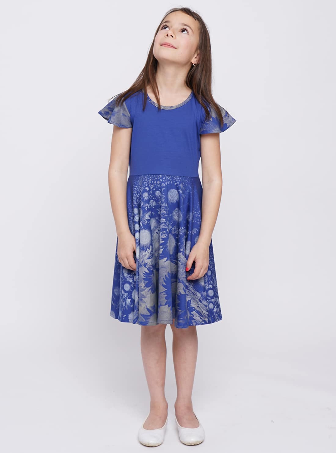 Kindertanzkleid Sonnenblumen in Königsblau