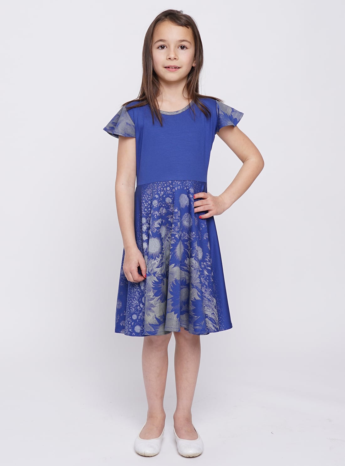 Kindertanzkleid Sonnenblumen in Königsblau – Bild 4