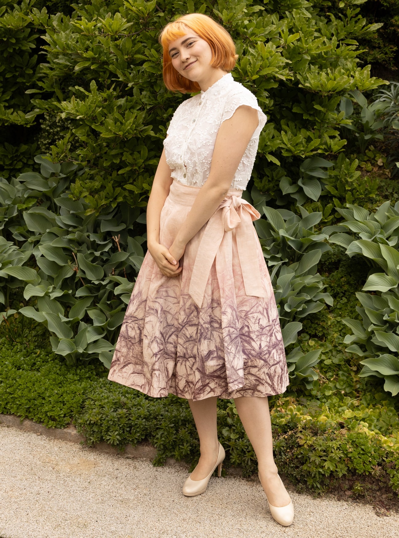 Wickelrock mit Kellerfalten aus Bio-Leinen - das Gold der Erde Druck - – Bild 3