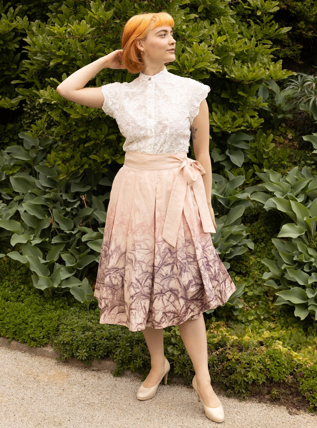 Wickelrock mit Kellerfalten aus Bio-Leinen - das Gold der Erde Druck -