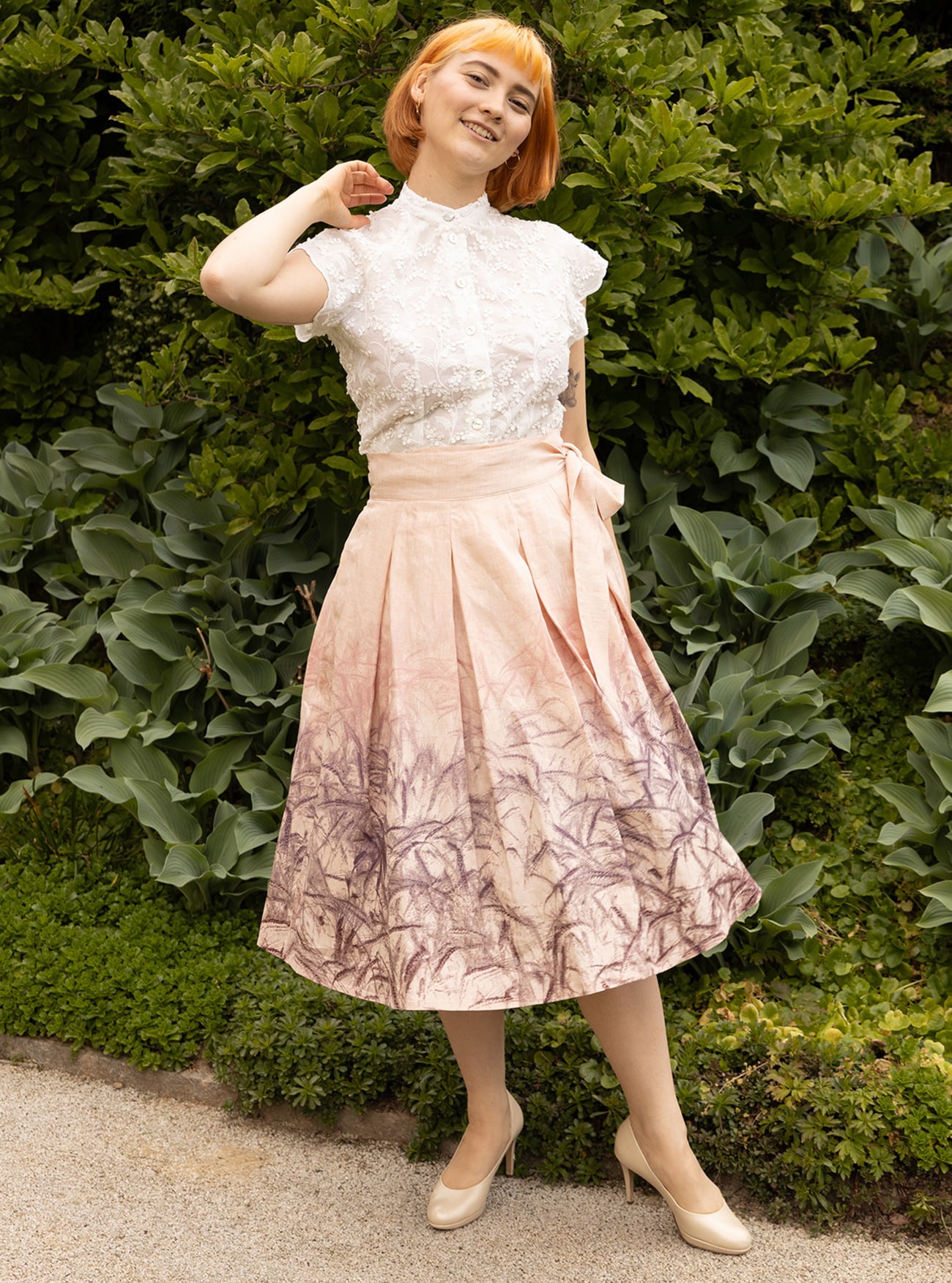 Wickelrock mit Kellerfalten aus Bio-Leinen - das Gold der Erde Druck - – Bild 6