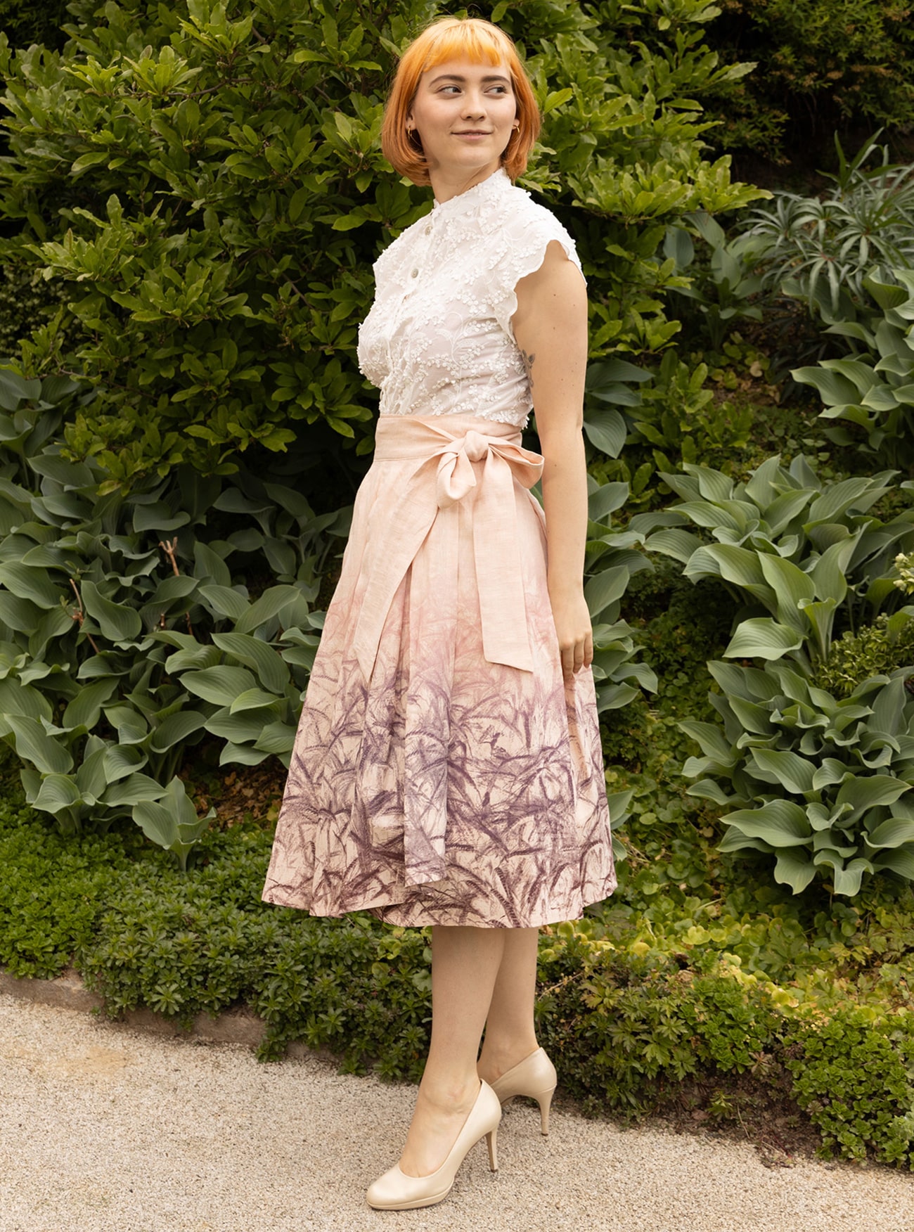 Wickelrock mit Kellerfalten aus Bio-Leinen - das Gold der Erde Druck - – Bild 7