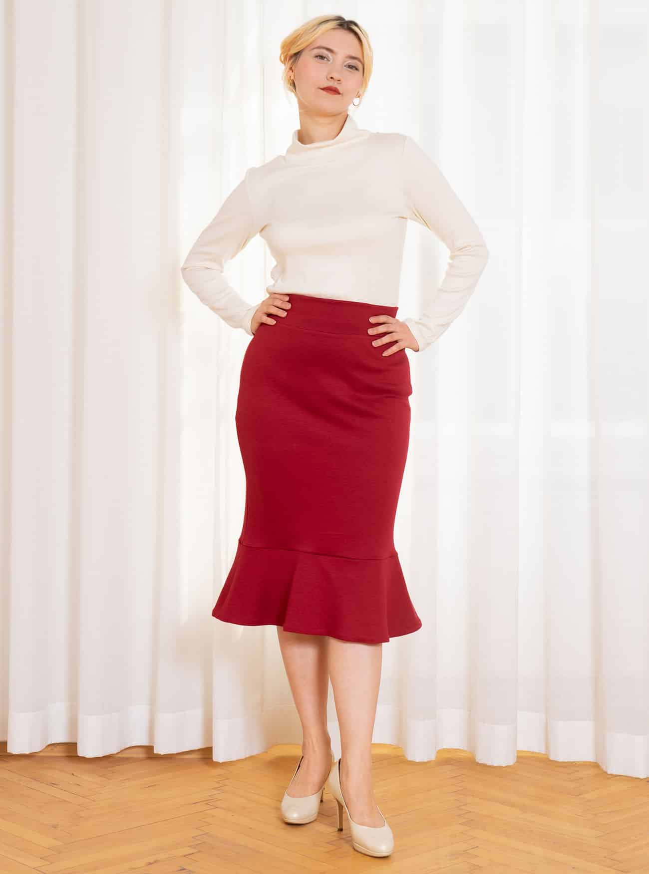 Bleistiftrock mit Volant in Rot – Bild 4