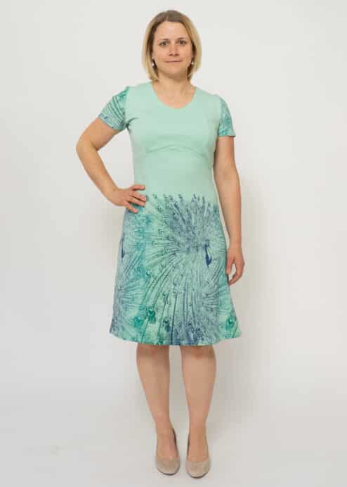 Biokleid in Mint mit Pfauenmotiv made in Austria