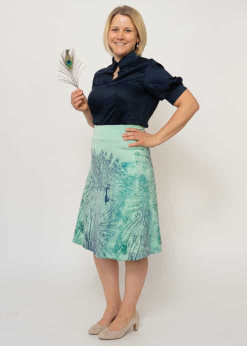 Biokleid in Mint mit Pfauenmotiv made in Austria