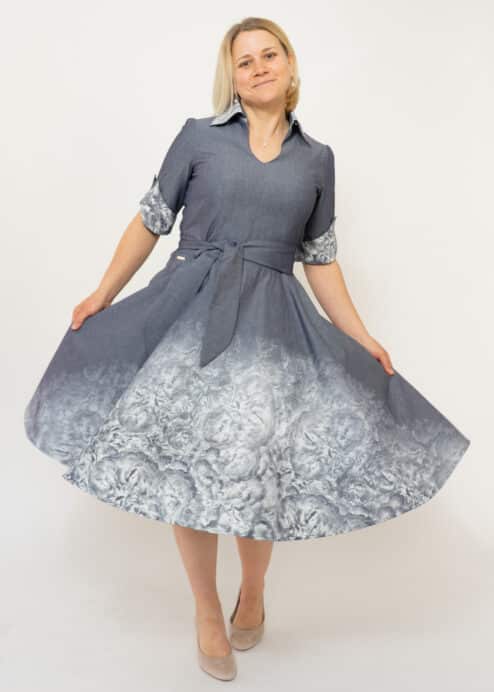 Bio-Jeanskleid Rosengeheimnis mit eleganten Details und Tellerrock